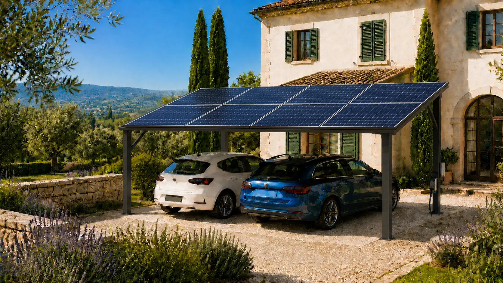 Carport fotovoltaico sopra un parcheggio aziendale
